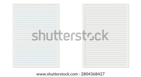 Notebook paper background, blank white worksheet exercise book, lined notebook paper, back to school vector design .Vector illustration .EPS 10 .