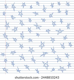 Notebook Paper Background with Blue Drawn Stars - Square Shape