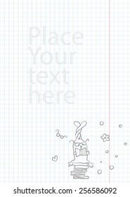  Notebook paper background for children with hand drawn rabbit. Set number 2