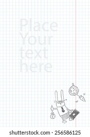  Notebook paper background for children with hand drawn rabbit. Set number 3