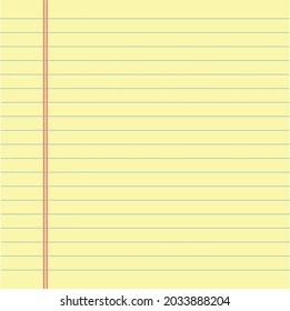 Notebook paper background. Yellow lined paper. flat style.