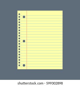 Notebook paper background. Yellow lined paper vector illustration