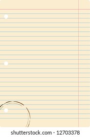 notebook paper with coffee stain