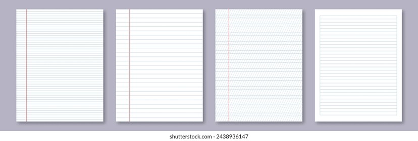 Notebook paper collection. Letter format realistic lined notepapers