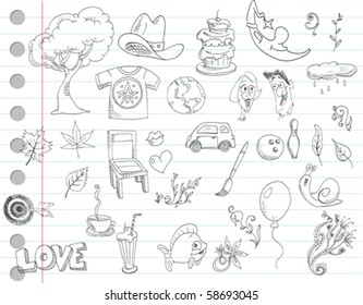 Notebook paper doodles  Set number 1