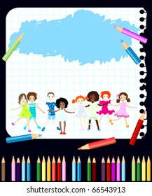 papel portátil con grupo de niños