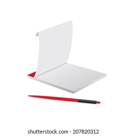 notebook with paper and the handle for the letter of red color