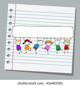 notebook paper happy kids with banner