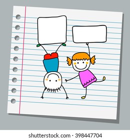 notebook paper happy kids with banners