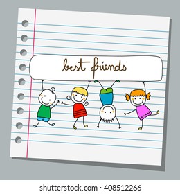 notebook paper happy kids playing best friends