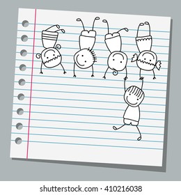 notebook paper happy kids playing