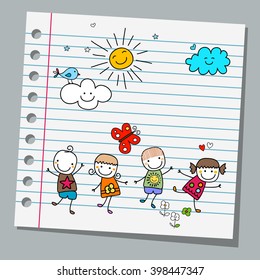 notebook paper happy kids summer day