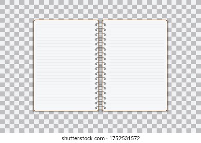 notebook paper isolated on white vector,isolated open empty notebook with lined pages isolated on white background vector transparency . Illustration Vector.