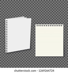Notebook paper with lines isolated on background. Vector illustration.