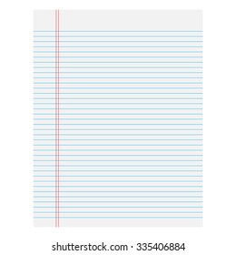 Notebook paper with lines on a white  background