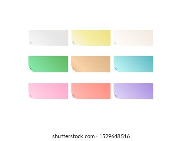 Notebook paper multi-colored rectangular. Post note sticker set. Paper office sticky tape with shadow. Flat vector illustration isolated on white background.