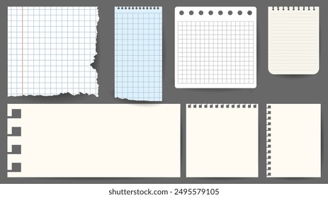 Notebook Paper Page Template Vector Design, Paper message notes  isolated on gray background, Vector EPS 10