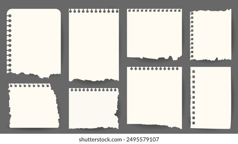 Notebook Paper Page Template Vector Design, Paper message notes  isolated on gray background, Vector EPS 10