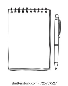 notebook paper and pen Vector line art  illustration