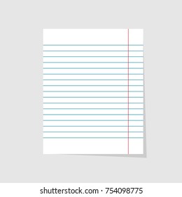 Notebook paper. Realistic vector illustration of blank sheet paper in lines on a gray background