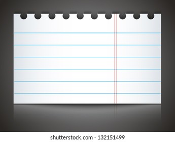 Notebook paper with reflection on black background. Vector illustration
