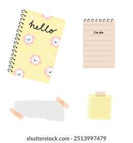 Notebook paper. Reminder sticker, cute paper notes. Stationery school. Vector cartoon flat style isolated illustration