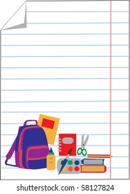 notebook paper with school accessories, vector illustration