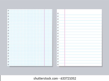 Notebook paper. Set of different notebook pages, vector illustration  