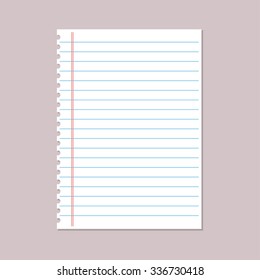 Notebook paper sheet. Blank paper notepad in line