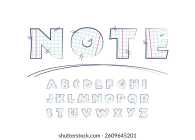 Notebook paper sheet font set.