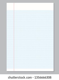 Notebook paper sheet with lines on grey background.
