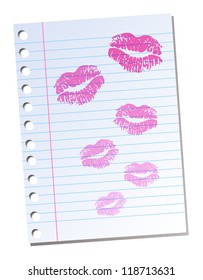 Notebook paper sheet with lips imprint
