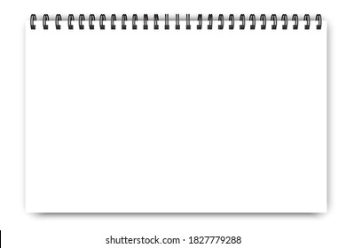 Notebook paper. Spiral notepad horizontal, great design for any purposes. White notebook mockup isolated.