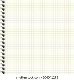 Notebook paper with spiral texture. Realistic vector illustration.