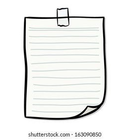 notebook paper with sticky tape / cartoon vector and illustration, isolated on white background.