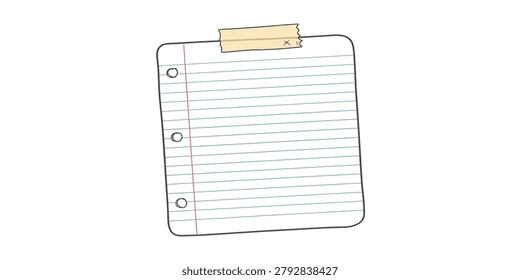 Notebook Paper with Sticky Tape Cartoon Vector