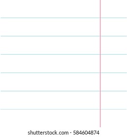 Notebook paper texture lined page template. Red line. Blank sheet of copybook background. Vector illustration