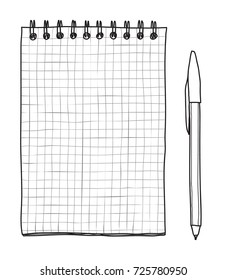 notebook paper and vintage pen Vector line art  illustration