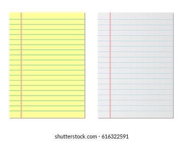 Notebook paper. Yellow and white lined paper vector illustration