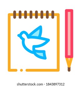 Notebook Pen Bird Icon Vector. Outline Notebook Pen Bird Sign. Color Isolated Contour Symbol Illustration
