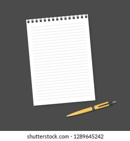 Notebook and Pen. Blank realistic mockup spiral notepad notebook and pen