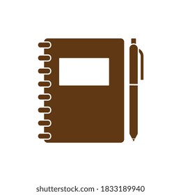Notebook With Pen, Brown Icon, Concept Illustration, Vector Flat Symbol