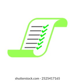 notebook and pen. check list. plan book. schedule of activities. business theme, education theme. correct data. correct the answer. vector illustration. flat style green check mark.