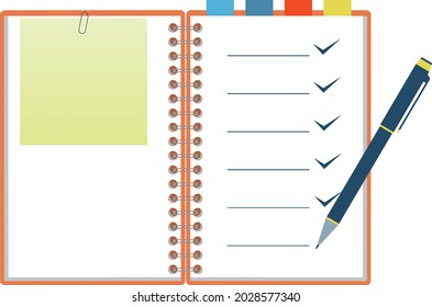 notebook and pen check mark illustration