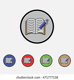 Notebook with pen color icon. Flat style for web and mobile