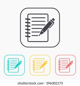 Notebook with pen color icon set. School vector illustration