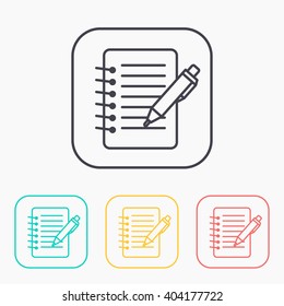 Notebook with pen color icon set 
