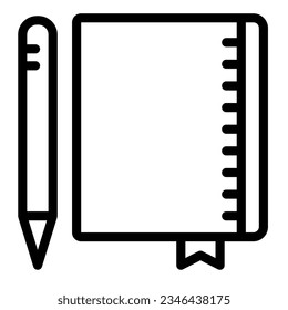 Notebook and pen, copybook, drawing block, notepad line icon, education concept, pad vector sign on white background, outline style icon mobile concept web design. Vector graphics.