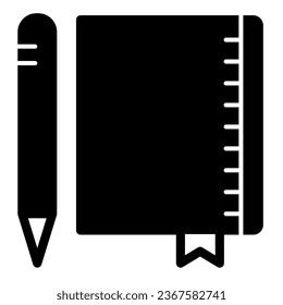 Notebook and pen, copybook, drawing block, notepad solid icon, education concept, pad vector sign on white background, glyph style icon for mobile concept and web design. Vector graphics