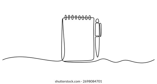 Notebook and pen drawn in single continuous line art
